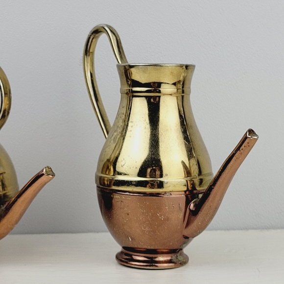 Antique 1930s Miniature Registered Design Brass & Copper Teapots - Picture 3 of 16